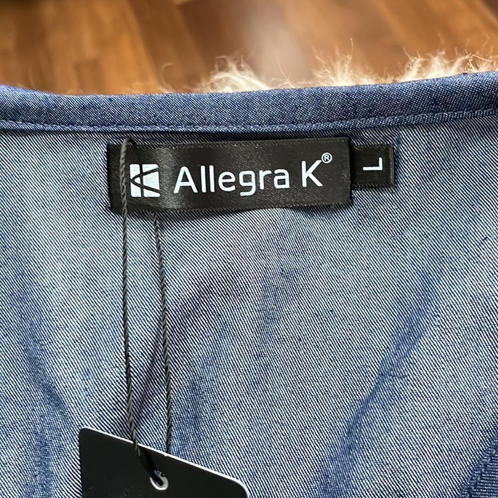 ALLEGRA K DENIM PUFF SLEEVE BUTTON FRONT FLARE A-LINE MINI DRESS - Picture 8 of 14